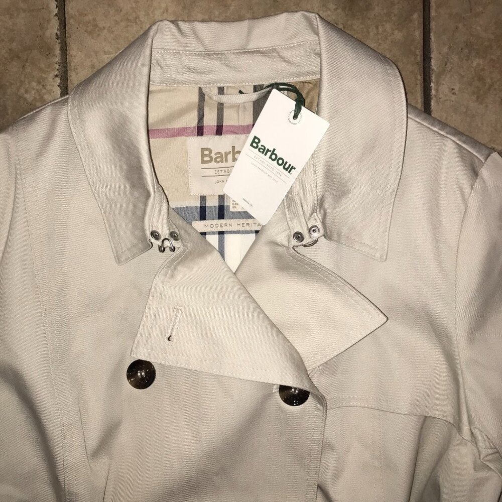 Women's Barbour Short Greta Showerproof Trench Coat Jacket-Size 14 - Picture 2 of 16